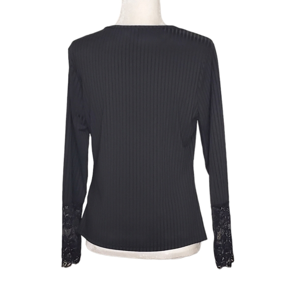 Shein Womens V Neck Lace Trim Rib Knit Long Sleeve Casual Tops 0XL - Picture 4 of 12